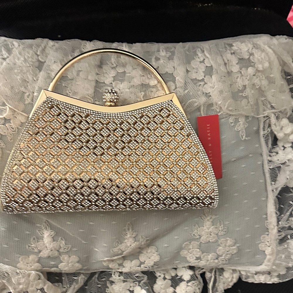 Kelly & Katie Elegant gold and  crystal mini bag handle/ chain strap brand new